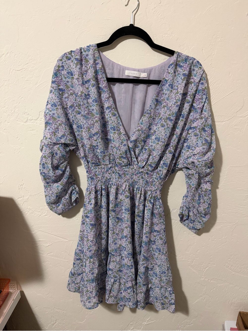 Lush Lavender Floral V-Neck Mini Dress